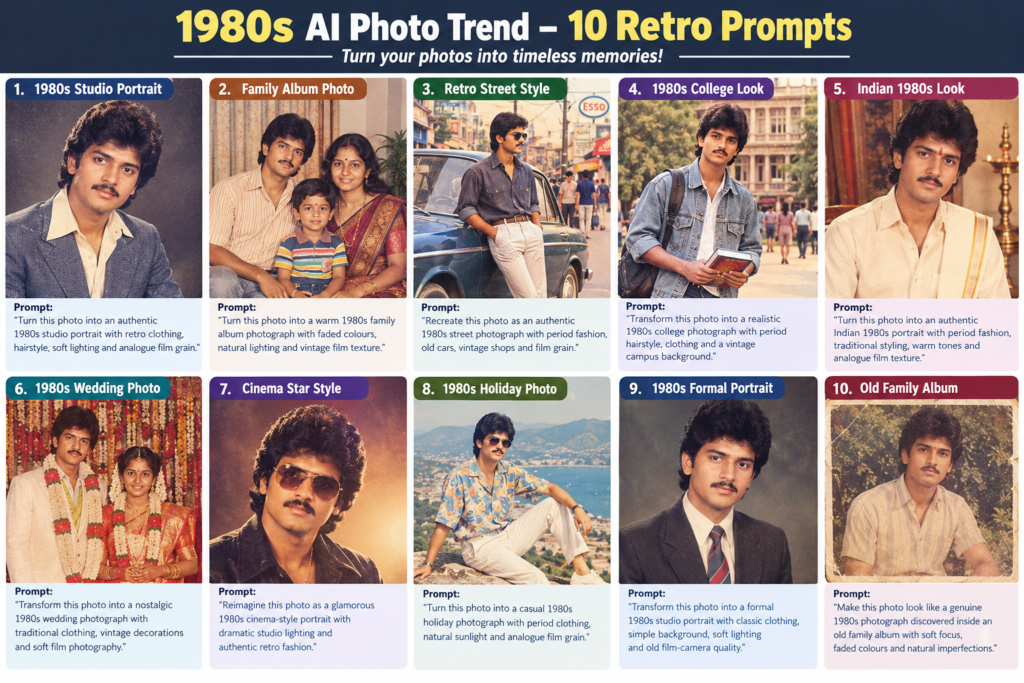 1980s AI Photo Prompts: உங்கள் புகைப்படத்தை 80ஸ் Retro Photo-வாக மாற்ற 10 AI Prompts!
