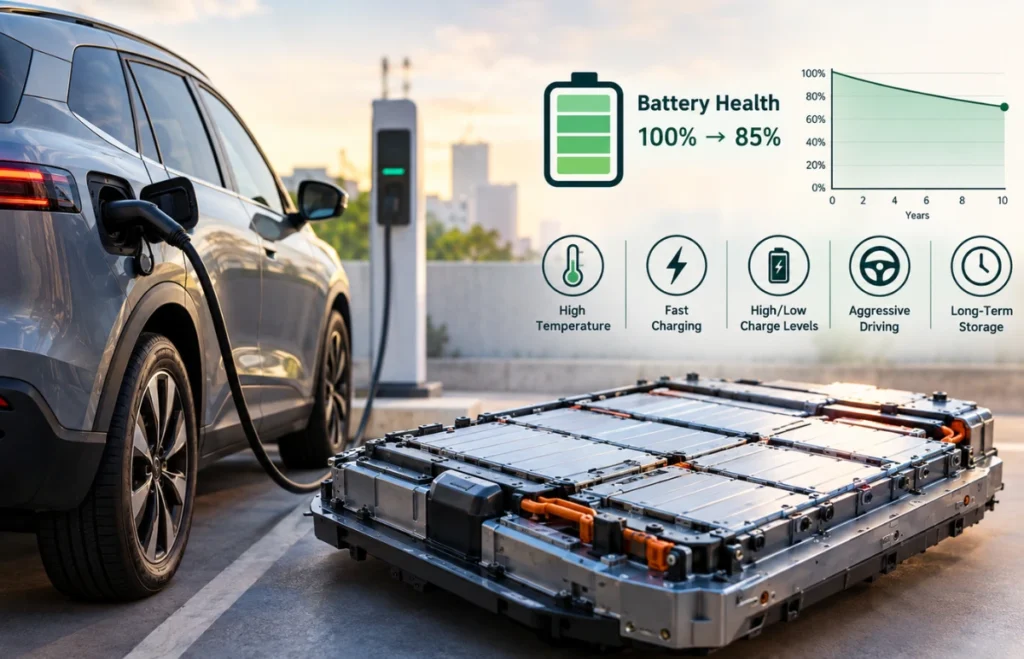 “EV Battery Life எத்தனை வருடம்? Battery Degradation ஏன் நடக்கிறது? முழு Guide 2026!!!”